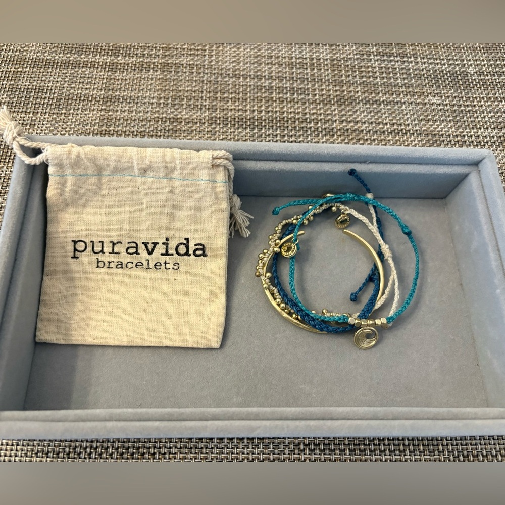 Pura Vida Blue and Gold Bracelet Set